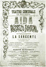 Manifesto della stagione autunnale 1877 del Teatro Comunale di Bologna  comprendente l�Aida di Verdi e il Vascello Fantasma di Wagner